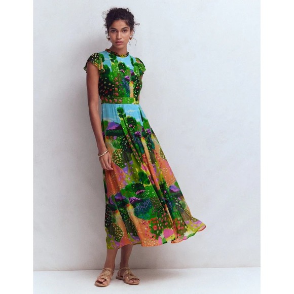 Boden Dresses & Skirts - Boden Pleat Ruffle Maxi Dress Multi, Garden Path Multicolor Size 0 Reg New W Tag